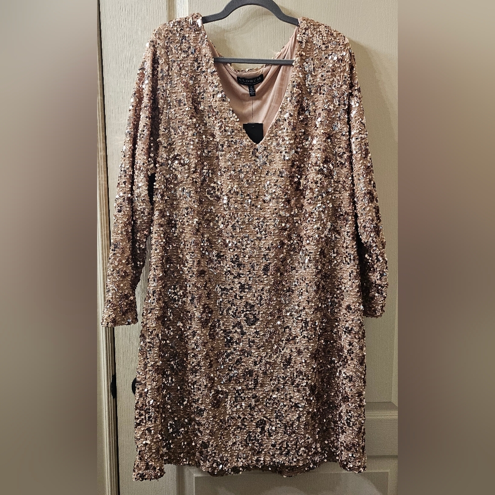 V Neck Rose Gold Mini Dress - Picture 2 of 8